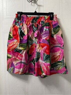 Bright Pink Floral Tie-Waist Skater Skirt